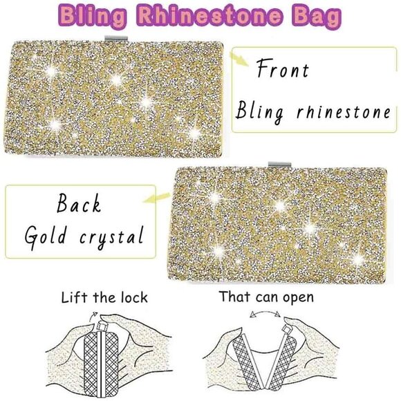 ⚡ Women\'s Glitter Double Sided Diamond Evening Clutch Crossbody Gold Bag